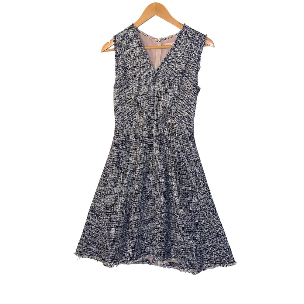 Rebecca Taylor Tweed V-Neck Fit n Flare Dress in Navy - Size 2